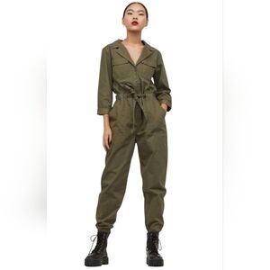 H&M Divided Cotton Twill Utility Jumpsuit size 10